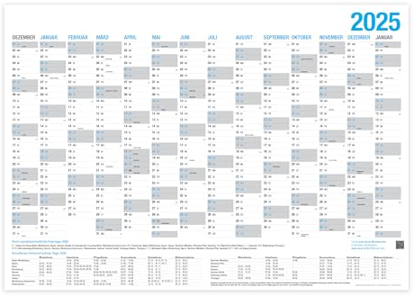 XXl Wandkalender 2025 / Kalender Jahresplaner - 14 Monate Jahreskalender (Din A1, 59,4 x 84, 1 cm)