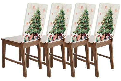 Bseical 4 x Stuhlhussen Weihnachten, Weihnachts Stuhlhussen, Universal Stuhlbezug, Stuhlbezug FüR Weihnachten, Weihnachtsstuhlhussen für Esszimmer, Abendessen, Weihnachten Party Besteck Deko (A)