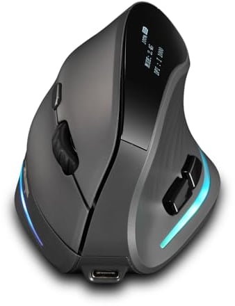 zelotes Mouse Bluetooth Wireless con Display,Ricaricabili,4000DPI,BT 5.0/3.0 + 2.4G,7 Pulsanti,RGB,Mouse Ergonomico Verticale Senza Fili per PC,Laptop,Tablets,Nero