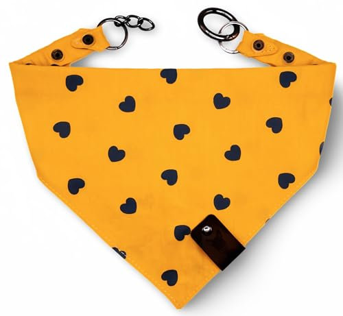 vanClyde® Rome Hundehalstuch, Dreieckstuch, Bandana für Hunde, größenverstellbar, Stilvolles Accessoire in Gelb Herzmuster mit Karabinerverschluss, Größe M