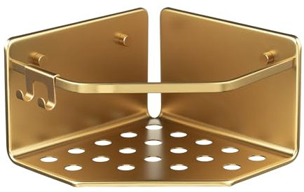 TATAY Duschablage Ohne Bohren Eckig Aluminium | Mit Schrauben und Quick Fix Befestigungssystem | Feuchtigkeitsbeständig | Schneller Wasserablauf | 20 x 12 x 20 cm – Modell Serenity – Gold