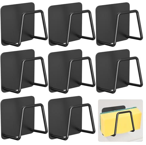 Gvolatee 8 Pièces Porte Eponge Evier Cuisine, Porte Eponge Evier Cuisine Ventouse, Porte-Éponge pour Évier de Cuisine, Cuisine Porte-Éponge, Accroche Eponge Evier Cuisine pour Salle Bains(Noir)