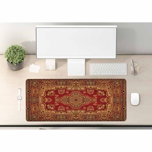 Woutay Large Mouse Pad,Red Persian Carpet Texture,Extended Mouse Pad for Office & Home