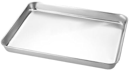 KEILEOHO 5 moldes rectangulares de 26 x 20 x 5 cm, bandeja de horno de acero inoxidable, bandeja para horno, bandeja para horno, bandeja para hornear y servir, color plateado