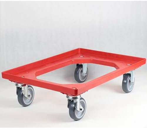 Transportroller Kunststoff 60x40 cm mit 4 Leichtlauf-Lenkrollen (Rot)