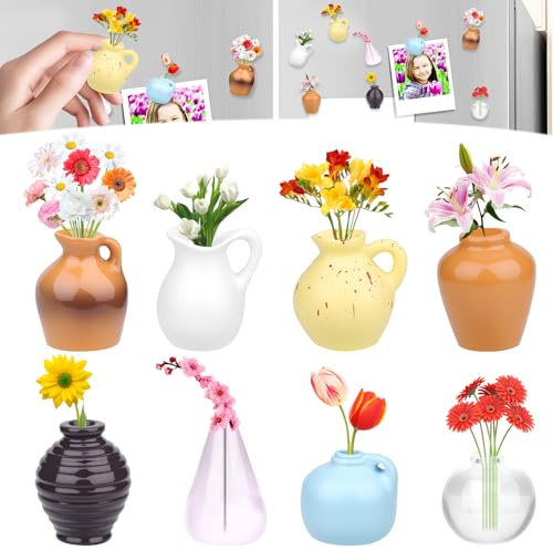 8 Stück Mini Vasen Magnete Kühlschrank, Kühlschrank Magnete Set, Süße Lustige kühlschrankmagnete, DIY Kleine Vase Magnete Bunt Geeignet für Kühlschrankzubehör, Küche, Büro Dekoration