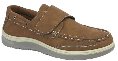 Charles Southwell Men's Wide Fit Faux Leather Touch & Close Slip On Or Lace Up Casual Lightweight Comfort Boat Deck Shoes (Brown Strap, UK Footwear Size System, Adult, Men, Numeric, Medium, 12)