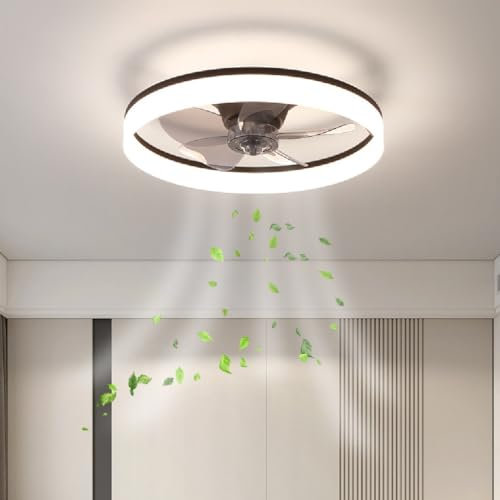 BBWO Ventilatori da soffitto con lampade Ventilatore LED Plafoniere moderno LED dimmerabile con telecomando illuminazione fan silenzioso Lampadario soffitto Sala Ristorante Soggiorno Luci 50cm(Nero)