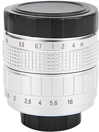 Qukaim 50 mm F1.4 C-Mount-Objektiv, manuelles Fixfokus-Objektiv mit Adapterring für Canon Spiegelkameras, große Blende, Silber