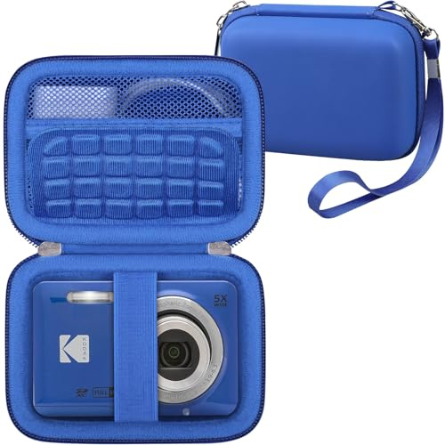 RAIALL Digital Camera Case for Kodak PIXPRO FZ55/FZ53/FZ45/FZ43/C1 Camera, Point and Shoot Vlogging Camera Hard Travel Bag, Mesh Pocket for Charging Adapter, USB Cable, SD Card and Batteries, Blue