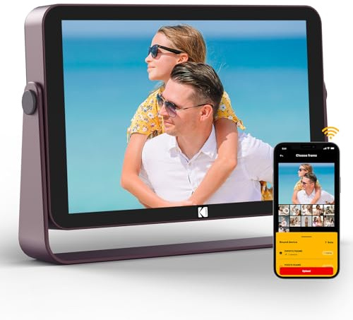 KODAK Digitaler Bilderrahmen Integrierter Akku und 64 GB Speicher, WLAN 6 | Elektronischer Bilderrahmen 10 Zoll, HD-IPS-Touchscreen, Wetteranzeige, Teilen von Bildern und Videos über App/Email/USB