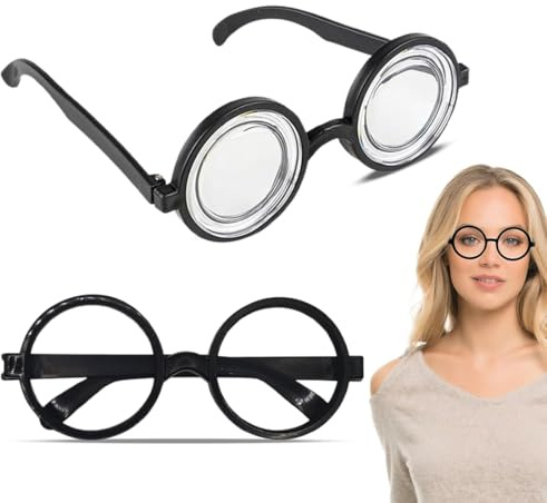 2 Spielzeugbrille, Retro Rundbrille, Rundrahmen Zaubererbrille, Kunststofflinsen Brillengestelle, Geeignet für Erwachsene und Kinder, Kostümzubehör für Karnevalsparty