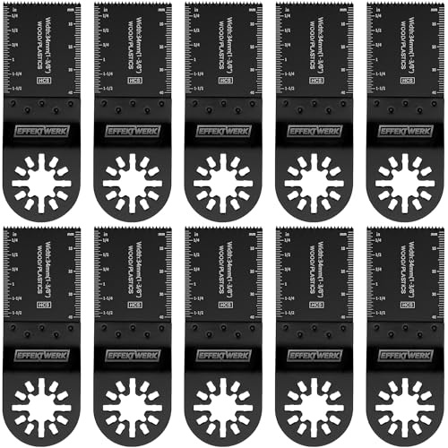 EffektWerk - Lame per Multitool - 34mm, Confezione da 10 - Lame a Taglio a Filo per Utensile Oscillante/Taglierina Vibrante - Lame HCS Universali per Tagliare Legno/Plastica