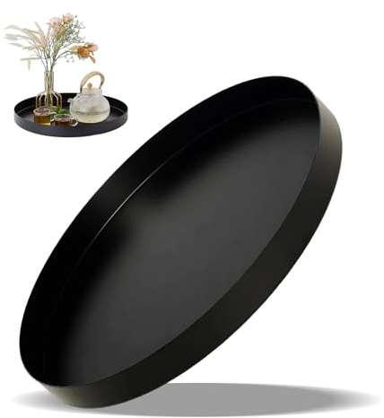 Deko Tablett Rund, 30 cm Edelstahl Serviertablett, Tablett Schwarz, Dekotablett, Rundes Serviertablett, Dekoteller, Deko Schale, Kerzentablett für Küche Dessert Kerzen