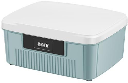YUNYOUC Lockable Storage Box with 4 Digital Combination Lock, Safety Medication Storage Container with Built in Removable Tray, Privacy Document and ID Box for Medicine Food Snacks (Blue)
