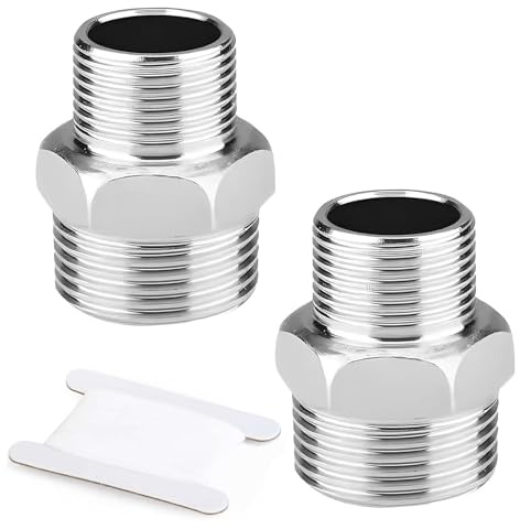 QZKJQDD 2 Pcs 1/2 Male to 3/8 Male BSP, Pipe Adapter Thread Stainless, Stainless Steel Hex Nipple, for Water, Gas, Oil, and Fuel Applications Pipe Connecting Conversion with Teflon Tape