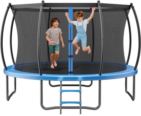 VEVOR Outdoor Trampoline, 12FT Recreational Trampoline, ASTM Approved Trampolines with Enclosure Net & Thickened Pad, Max 400 lbs Weight Capacity, Anti-Rust Backyard Trampolines for Kids & Adults