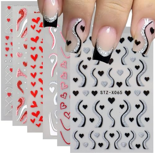 Adesivi per Unghie a Forma Cuore 6PCS San Valentino Adesivi Unghie Nail Art Adesivi Unghie Nail Art Cuore Adesivi 3D Unghies San Valentino Stickers Unghie Autoadesivi Decorazioni Unghie Nail Art (B)