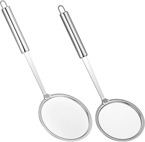 Qizhixi Fat Skimmer Spoon, Stainless Steel Fine Mesh Strainer - Fat Skimmer for Cooking, Food Strainer for Grease, Foam & Oil