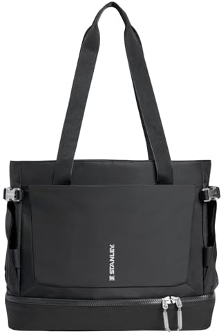 STANLEY Vitalize Tote| Gym, Work & Travel Bag with Laptop Sleeve | Expandable Bottom Compartment | Tumbler & Water Bottle Pockets | Durable Recycled Fabric | Black