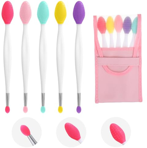 5 PCS Lip Scrub Brush, Dual-Ended Silicone Lip Scrubber, LipMask Applicator, Lips Exfoliator Brush, Lips Balm Applicator, Silicone LipApplicator