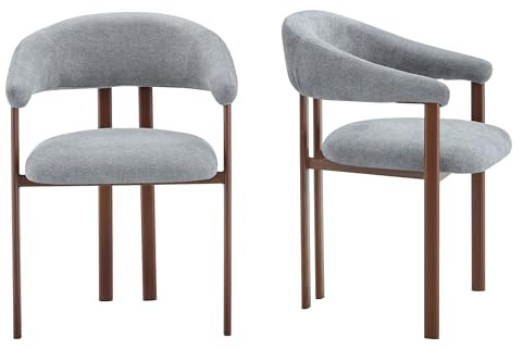SEEDWAVE Esszimmerstühle Eisenstühle im Fassstuhl Design, Moderner Esszimmerstuhl mit Linen Bezug, Ergonomische Rückenlehne in Bogenform, Metallbeine in Holzoptik mit Anti-Rutsch-Fußpads (2, Grau)