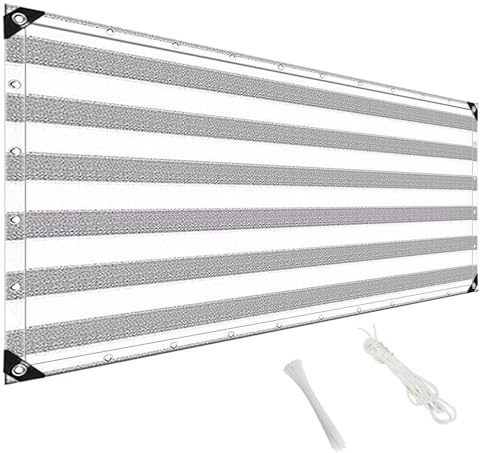 MAODUZI Sichtschutz Balkon 90x650cm, Seitenmarkise UV Schutz Garten Sichtschutz mit Kabelbinder und Kordel für Balkongeländer Terasse Gärten - Grau-weiß gestreift