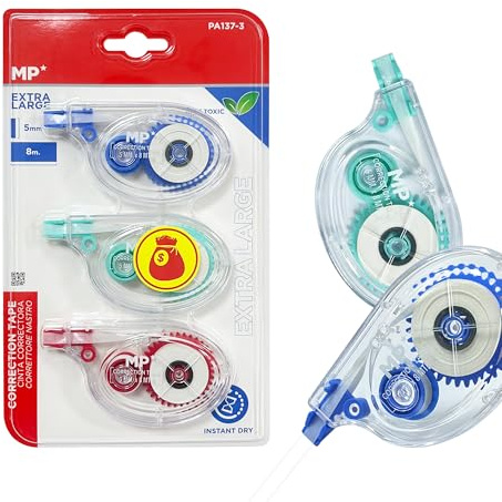 MP 3 Stück Korrekturroller Maus, 8m x 5mm Korrekturmaus, Präzises, Sofort Überschreibbares Korrekturband für Büro, Home Office oder Schule, Kompakt