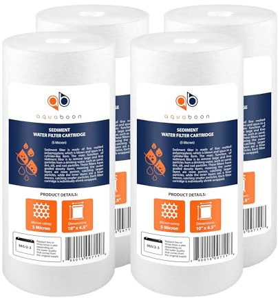 Aquaboon 5 Micron 10 x 4.5 Well Water Sediment Filter Replacement Whole House Water Filter Cartridge Compatible with DGD-5005, WFHD13001B, 4-Pack