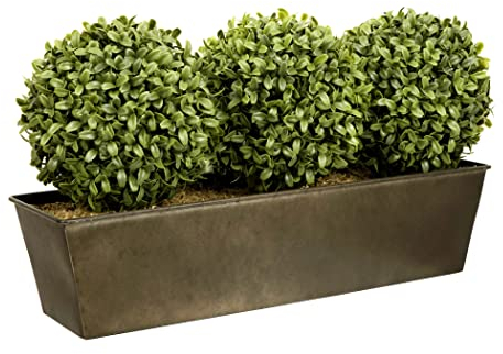GreenBrokers Artificial Topiary Aglaia Boxwood (50cm) Window Box tin Planter, Triple Ball Rustic