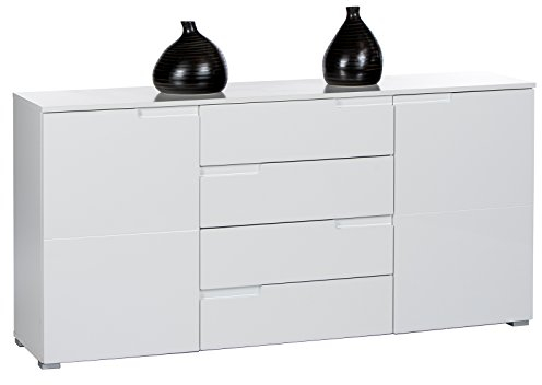 möbelando Sideboard Standschrank Anrichte Kommode Highboard Beistellkommode Suzette I Weiß/Weiß-Hochglanz