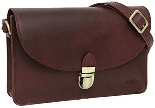 Gusti Leder Umhängetasche – Zoey Damen Handtasche aus Rindsleder in Rot, Vintage Look mit Schnappverschluss, kleine Ledertasche für Alltag & Abend