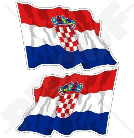 KROATIEN Kroatische Wehende Flagge HRVATSKA 120mm Auto & Motorrad Aufkleber, x2 Vinyl Stickers