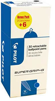 PILOT Super Grip G - Bolígrafos retráctiles (30 unidades), color azul