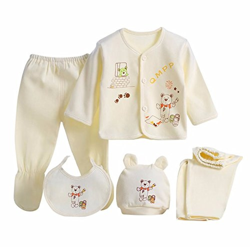 5PCS Newborn Baby Boys Girl's Cotton Grow Top Hat Pants PlaySuit Sets Outfit