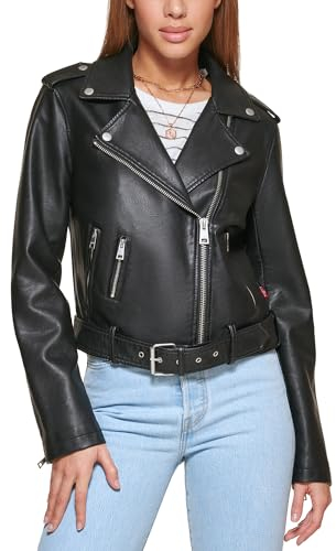 Levi's Women's Faux Leather Asymmetrical Belted Motorcycle Jacket, Black, Large