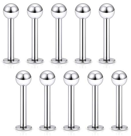 Briana Williams 10er Chirurgenstahl Lippenpiercing Labret Zungenpiercing Silber Cheek Wange Piercing Stecker Set 14G 8/10/12/14/16/19mm