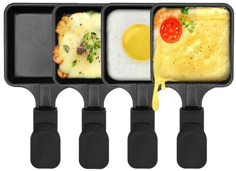HONNE Non-Stick Coated Mini Grill Pan Cheese Melting Accessories for Raclettes Replacement/Additional Raclette Dishes Mini Grill Pan, Square Shape(4PCs)