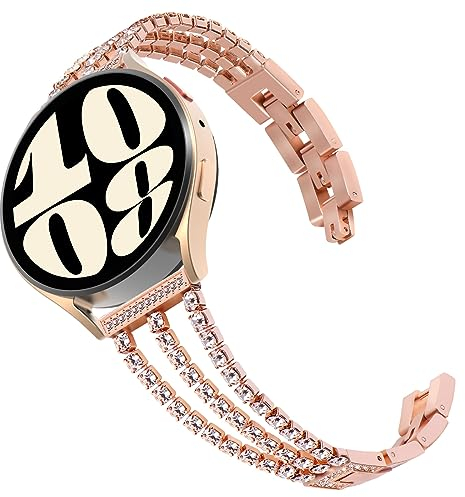 KADES Kompatibel für Samsung Galaxy Watch 7 Armband 40mm 44mm,20mm Damen glitzer Gliederarmband for GalaxyWatch 6/5/4/FE 40mm 44mm,Galaxy Watch Active 2 40mm 44mm armband,Roségold