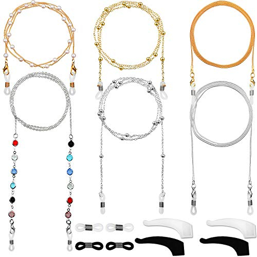 6 Stücke Brillenketten Elegante Brillen Halter Perlen Brillen Gurt Halter (Golden, Silbrig)
