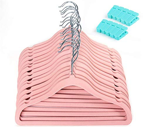 20pcs Cintres en Velours pour Enfant et Bébé Rose avec 10 Pinces pour Cintre pour Hanger Enfant Pantalons,Vêtements d'hiver de Nouveau-né,Cintres Vêtements pour Enfants Bébés de Longueur de 29,5 cm