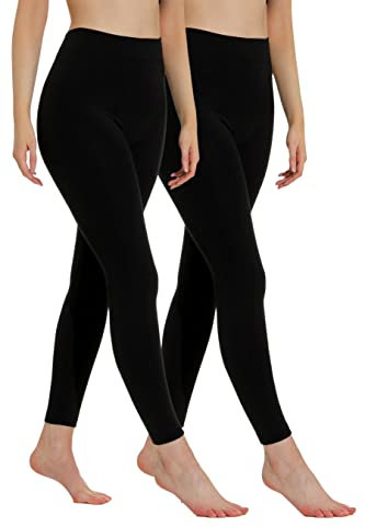 Yenita Thermoleggings Gefütterte Damen Legging mit Innenfleece im 2er Pack, Winter Seamless Thermo Legging in Schwarz, GR: L/XL