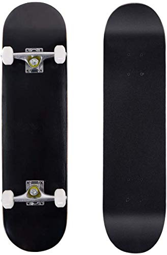 RELAX4LIFE Kinder Skateboard 7 Schichten Ahornholz, Komplettboard mit ABEC-7 Kugellager, Kinder Skateboard Board Stained, Holzboard für Kinder unter 40 kg, Longboard Funboard, 79 x 20 cm (Schwarz)