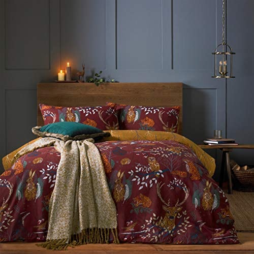 furn. Bettbezug-Set mit Waldfauna, Polybaumwolle, Rust, King Size