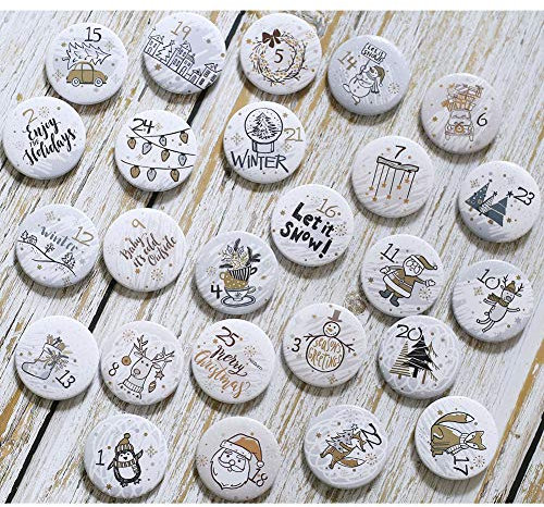 HERZWILD Advent calendar number buttons, number pins, DIY Christmas calendar for jute bags (white)