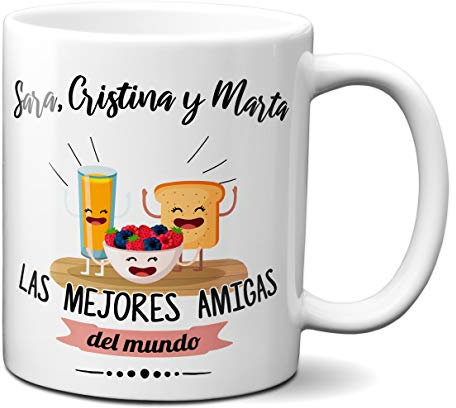 Planetacase Taza Desayuno Personalizada con 3 Nombres Mejores Amigas del Mundo Regalo Original Amigos Ceramica 330 mL