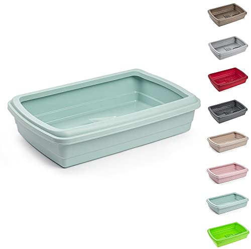 Large Cat Litter Tray, Open Top Litter Box with Removable Rim & Scoop | Cat Toilet Pan, Mint Green
