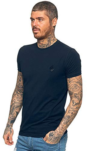 EZTS581 Enzo Mens Slim Fit T Shirt Muscle Fit Stretch Tee Gym Crew Neck Short Sleeve Top Navy Blue M