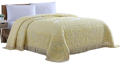 Beatrice Home Fashions Medallion King Cotton Chenille Bedspread, Yellow