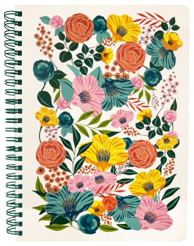 Steel Mill & Co Cute Floral Mini Spiral Notebook, 8.25 x 6.25 Journal with Durable Hardcover and 160 Lined Pages, Garden Blooms (Cream)